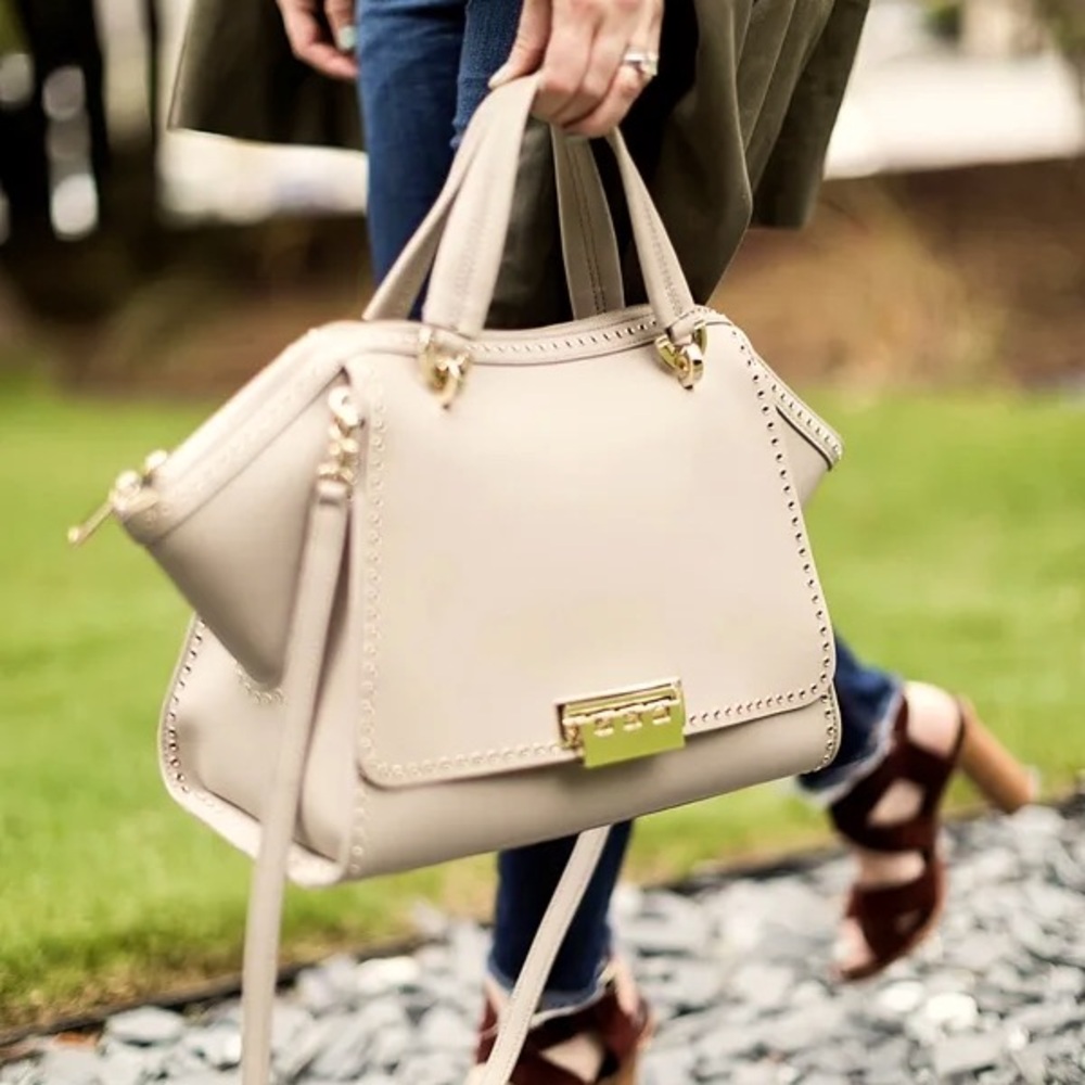 ZAC POSEN Large Leather Beige Satchel w Strap & Dust Bag